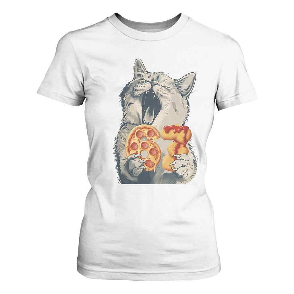 Six Seven Meme Cat 67 Pizza Nugget T Shirt For Women Funny Gen Alpha 67 Trend Gift TS12 White Print Your Wear