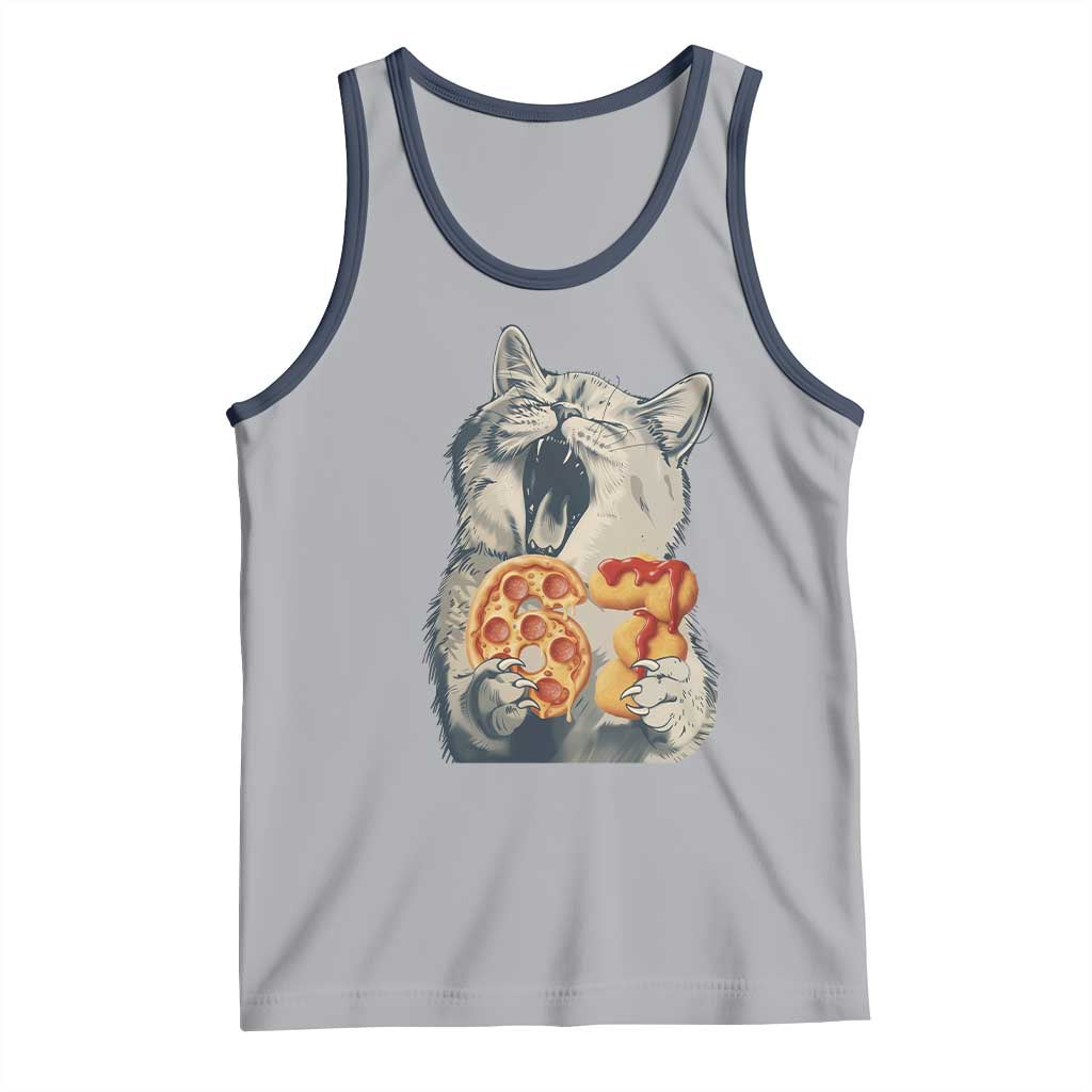 Six Seven Meme Cat 67 Pizza Nugget Tank Top Funny Gen Alpha 67 Trend Gift TS12 Athletic Heather Navy Print Your Wear