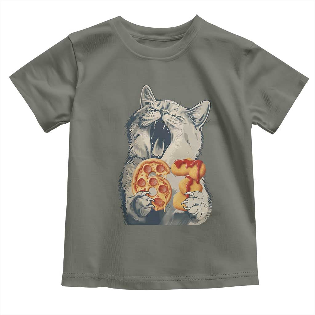Six Seven Meme Cat 67 Pizza Nugget Toddler T Shirt Funny Gen Alpha 67 Trend Gift TS12 Military Green Print Your Wear