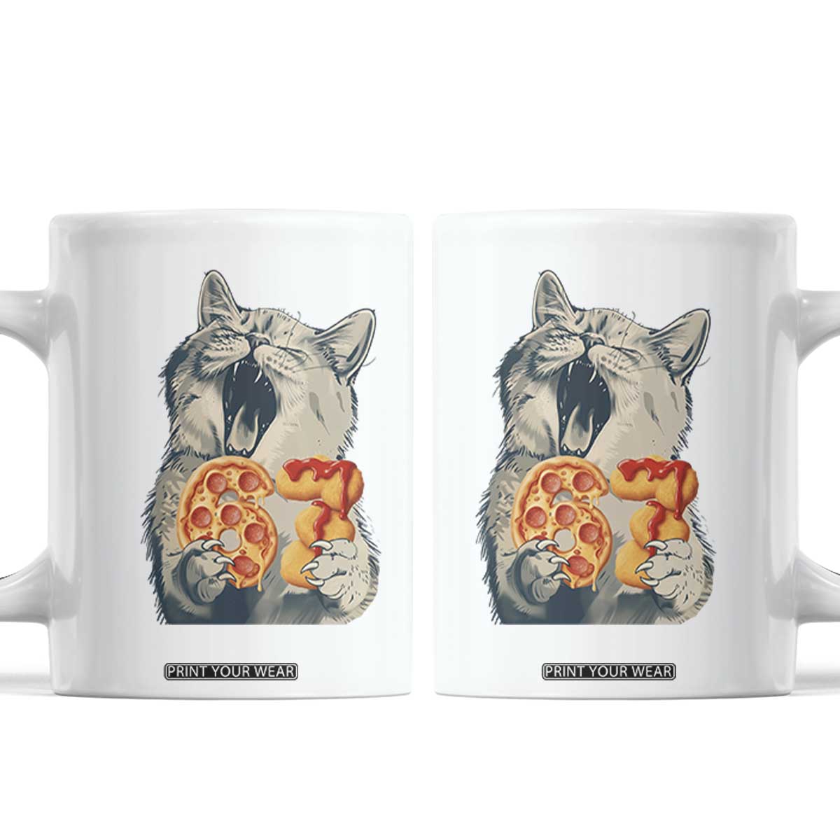 Six Seven Meme Cat 67 Pizza Nugget Coffee Mug Funny Gen Alpha 67 Trend Gift TS12 White Print Your Wear