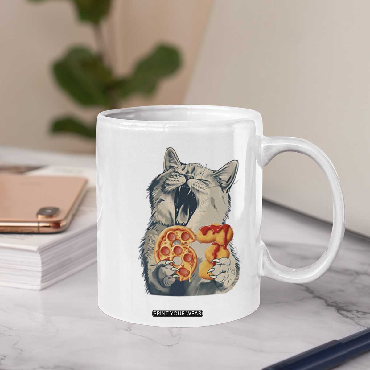 Six Seven Meme Cat 67 Pizza Nugget Coffee Mug Funny Gen Alpha 67 Trend Gift TS12 Print Your Wear