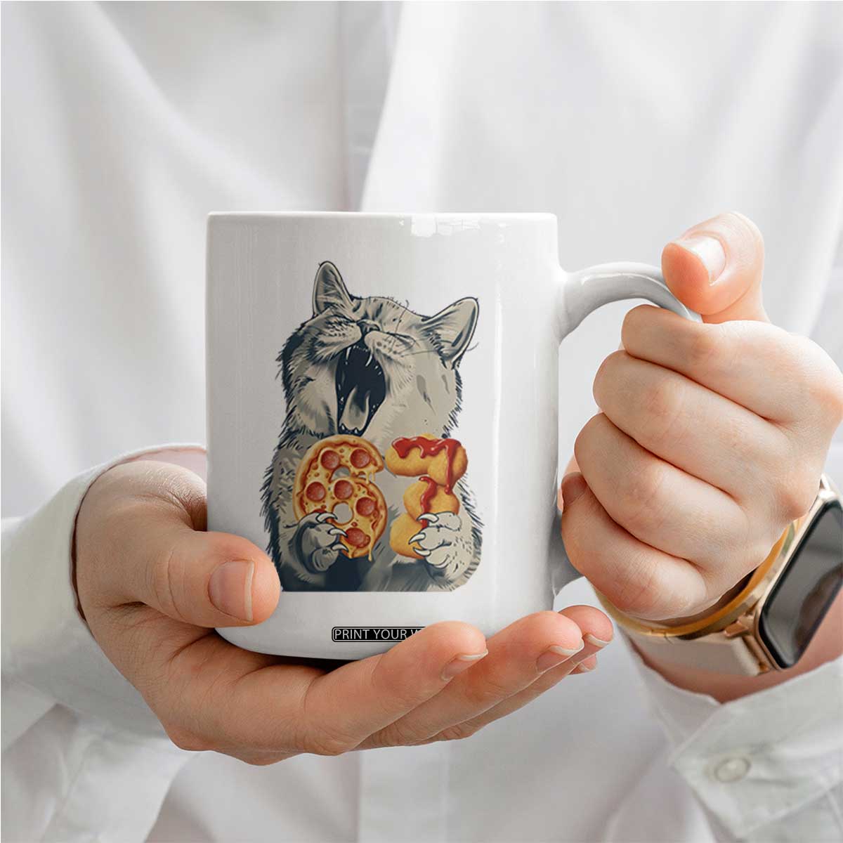 Six Seven Meme Cat 67 Pizza Nugget Coffee Mug Funny Gen Alpha 67 Trend Gift TS12 Print Your Wear