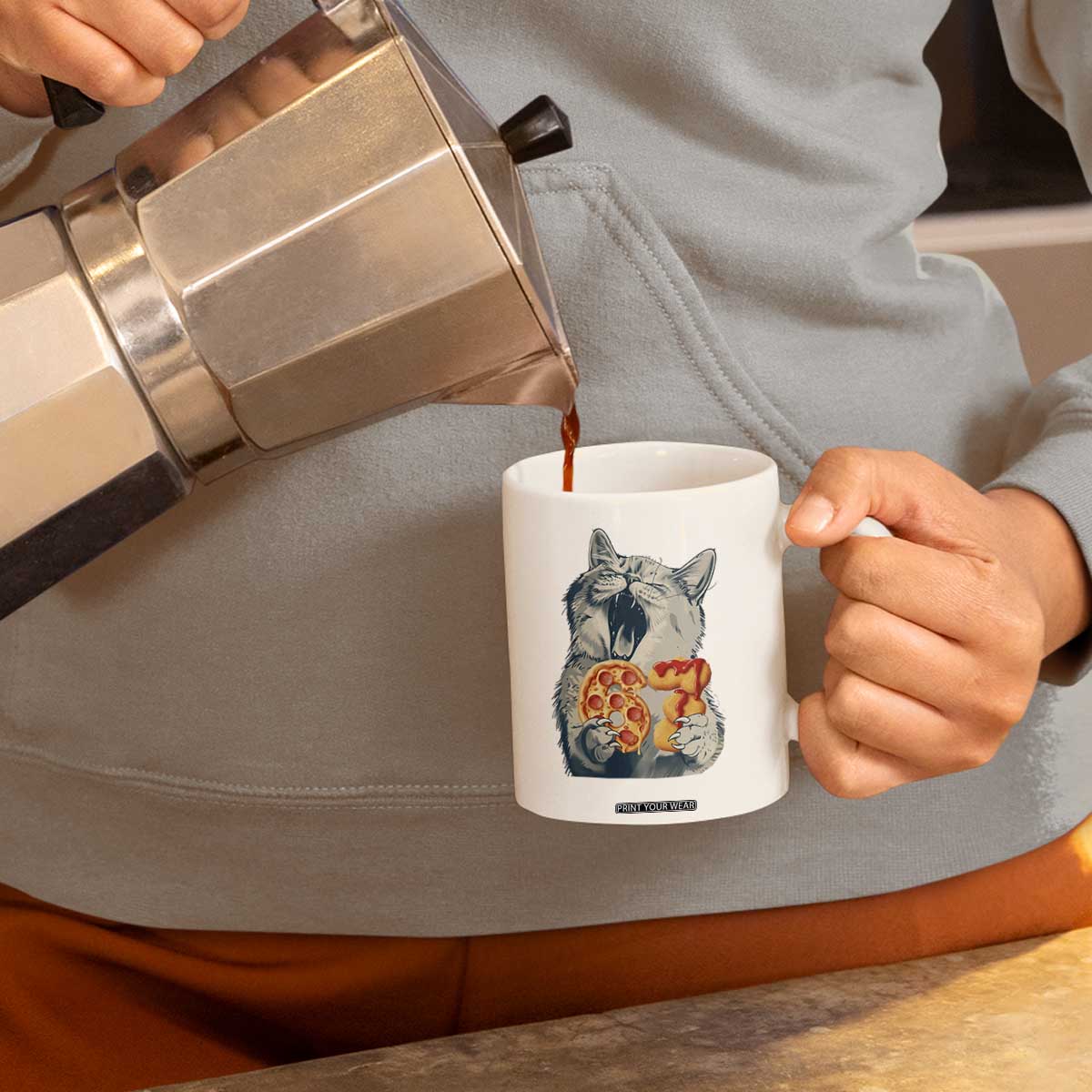 Six Seven Meme Cat 67 Pizza Nugget Coffee Mug Funny Gen Alpha 67 Trend Gift TS12 Print Your Wear