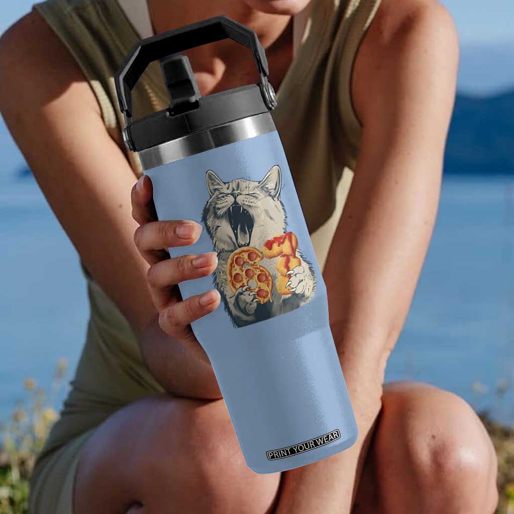 Six Seven Meme Cat 67 Pizza Nugget Flip Straw Tumbler Funny Gen Alpha 67 Trend Gift TS12 One Size: 30 oz Light Blue Print Your Wear
