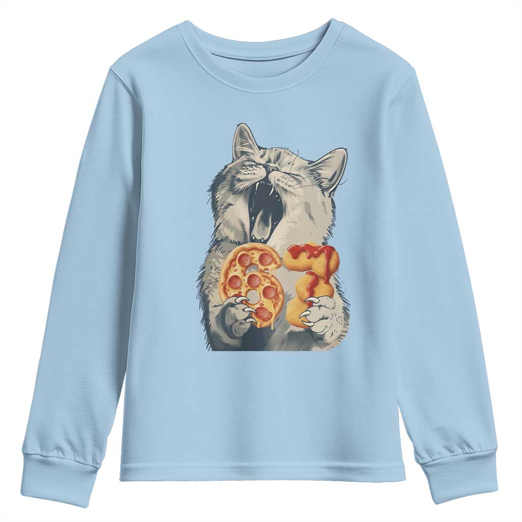 Six Seven Meme Cat 67 Pizza Nugget Youth Sweatshirt Funny Gen Alpha 67 Trend Gift TS12 Light Blue Print Your Wear