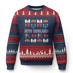 Coquette NE Football Fan Ugly Christmas Sweater Gift For Women TS12 Navy Red Print Your Wear