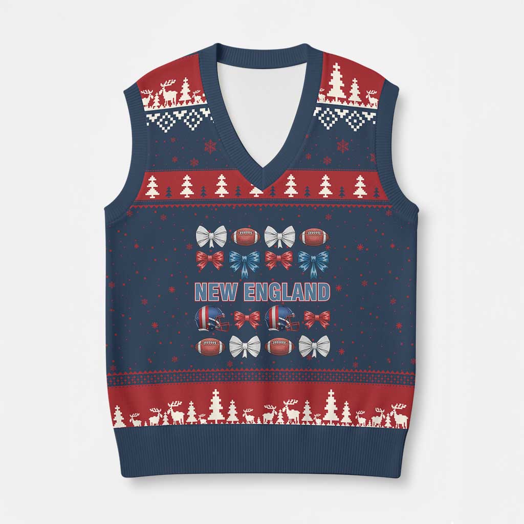 Coquette NE Football Fan V-Neck Knit Sweater Vest Gift For Women TS12 Navy Red Print Your Wear