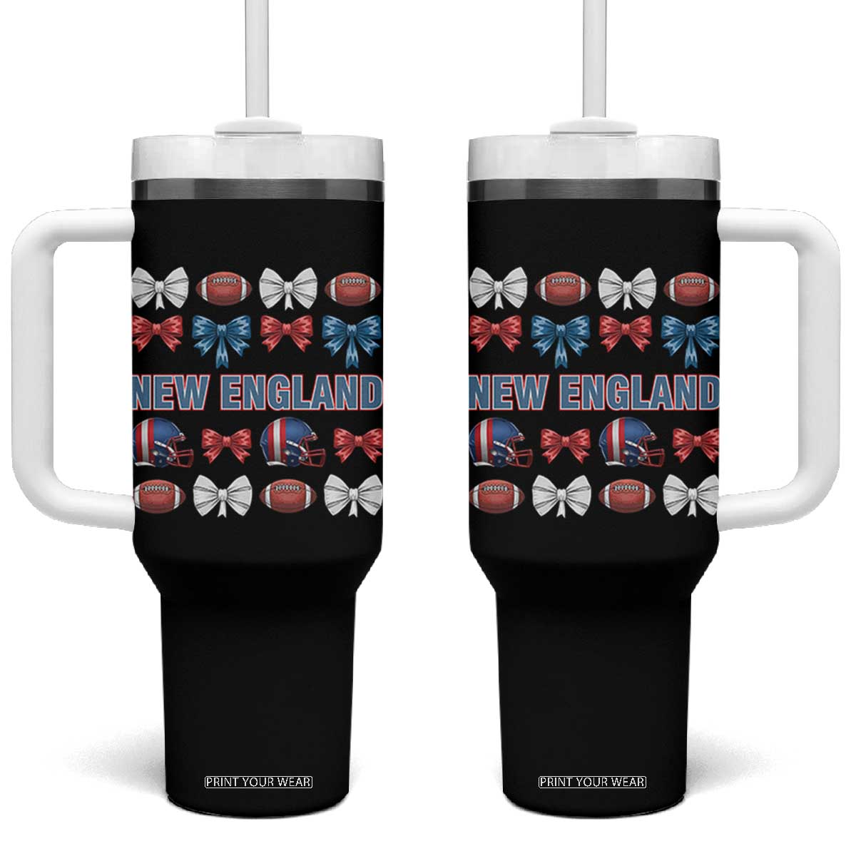 Coquette NE Football Fan Tumbler With Handle Gift For Women TS12 One Size: 40 oz Black Print Your Wear