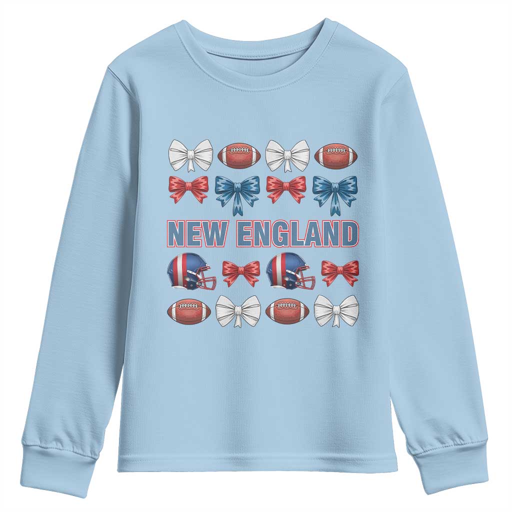 Coquette NE Football Fan Youth Sweatshirt Gift For Women TS12 Light Blue Print Your Wear