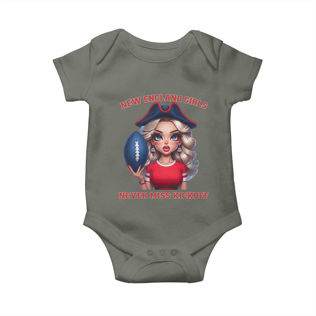 Funny East Coast Football Girl Fan Baby Onesie NE Girls Never Miss Kickoff TS12 Military Green Print Your Wear