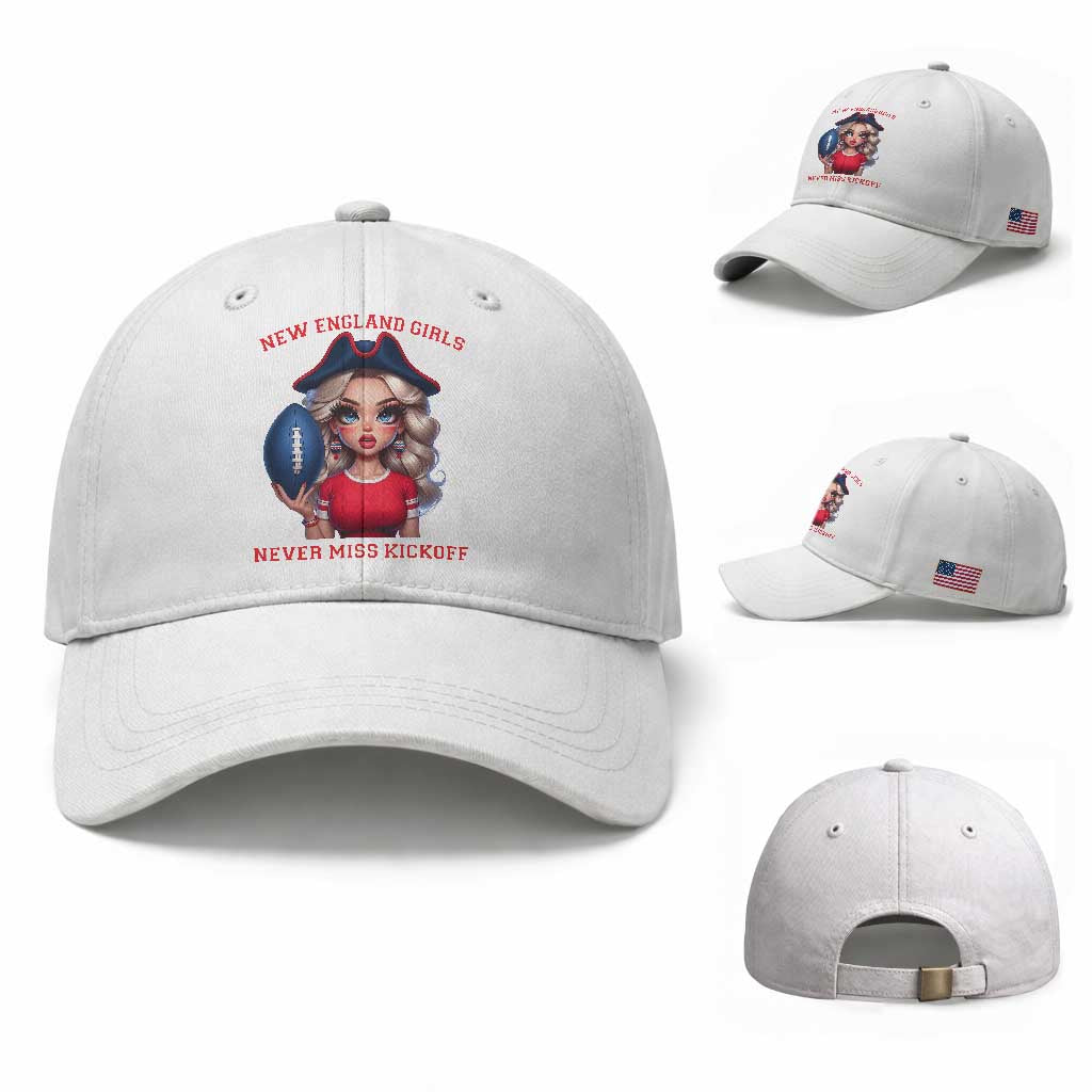 Funny East Coast Football Girl Fan Baseball Cap NE Girls Never Miss Kickoff TS12 Baseball Cap Universal Fit White Print Your Wear