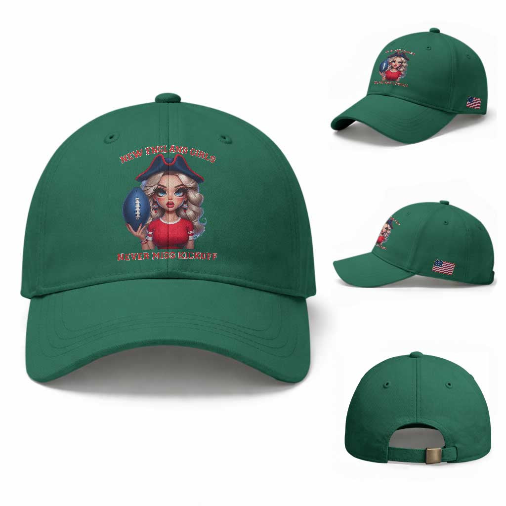 Funny East Coast Football Girl Fan Baseball Cap NE Girls Never Miss Kickoff TS12 Baseball Cap Universal Fit Irish Green Print Your Wear