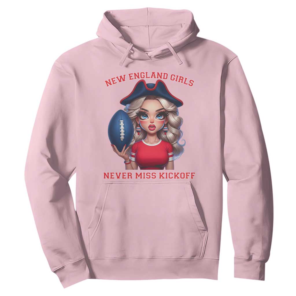 Funny East Coast Football Girl Fan Hoodie NE Girls Never Miss Kickoff TS12 Light Pink Print Your Wear