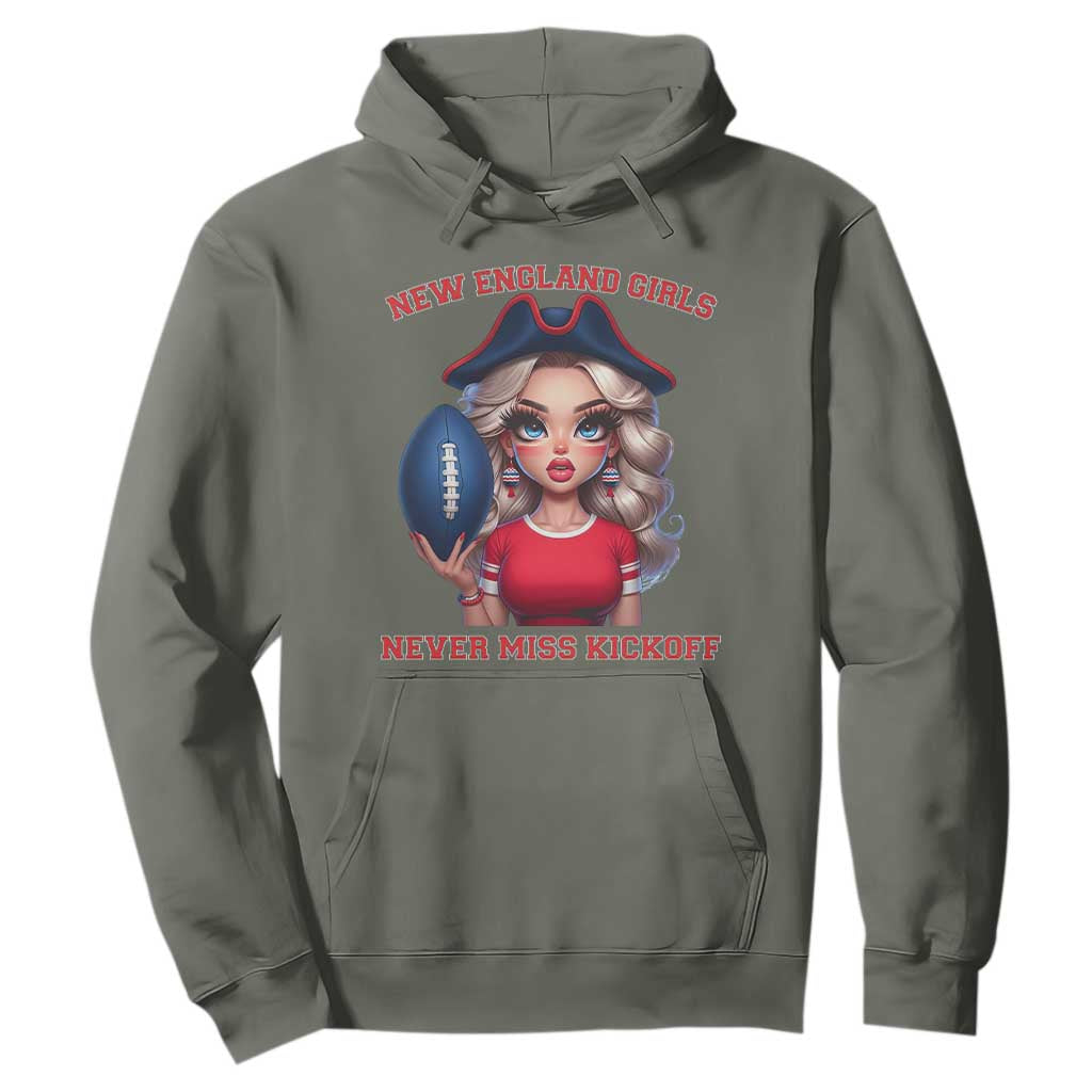 Funny East Coast Football Girl Fan Hoodie NE Girls Never Miss Kickoff TS12 Military Green Print Your Wear