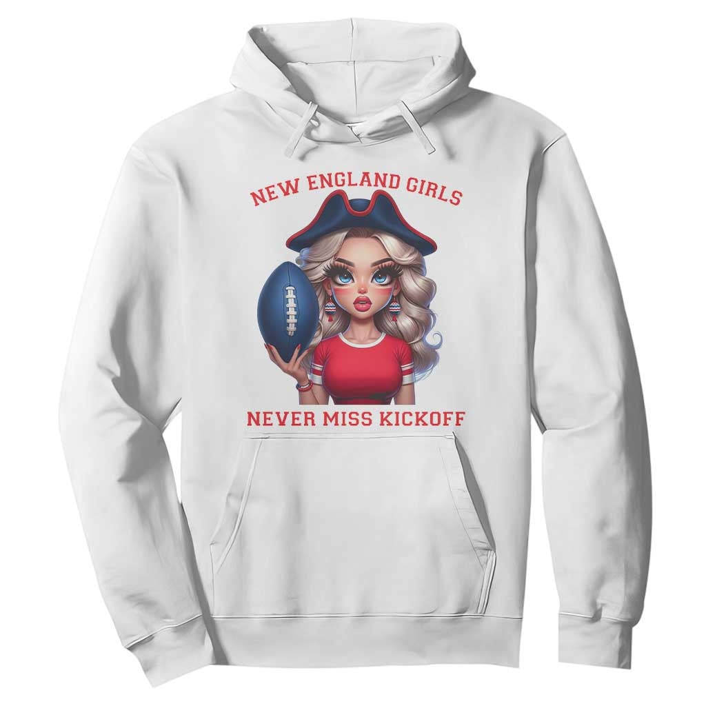 Funny East Coast Football Girl Fan Hoodie NE Girls Never Miss Kickoff TS12 White Print Your Wear