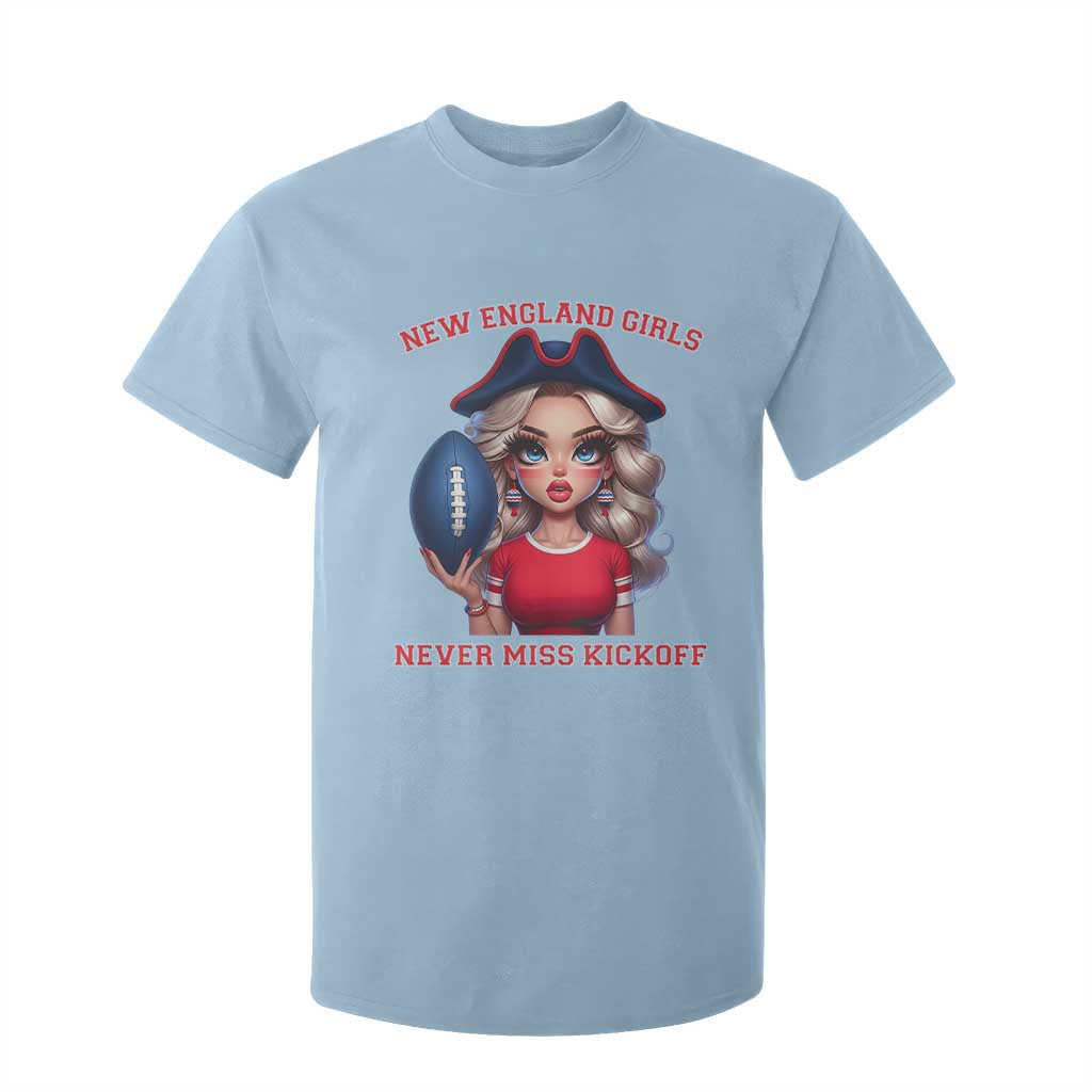 Funny East Coast Football Girl Fan T Shirt For Kid NE Girls Never Miss Kickoff TS12 Light Blue Print Your Wear
