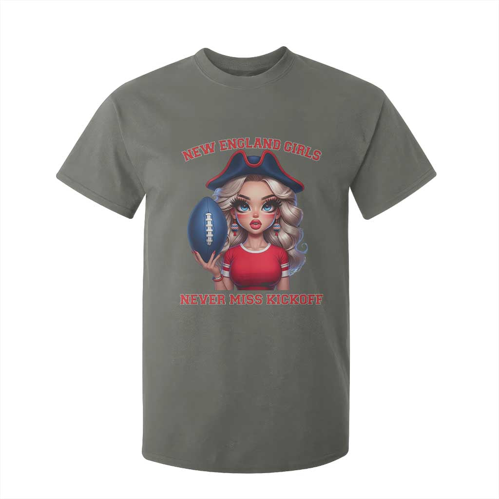 Funny East Coast Football Girl Fan T Shirt For Kid NE Girls Never Miss Kickoff TS12 Military Green Print Your Wear