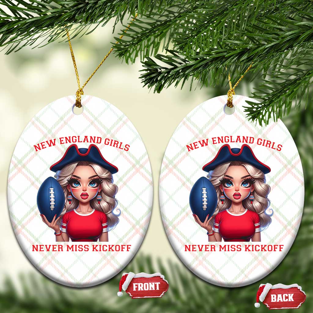 Funny East Coast Football Girl Fan Ceramic Ornament NE Girls Never Miss Kickoff TS12 Print Your Wear