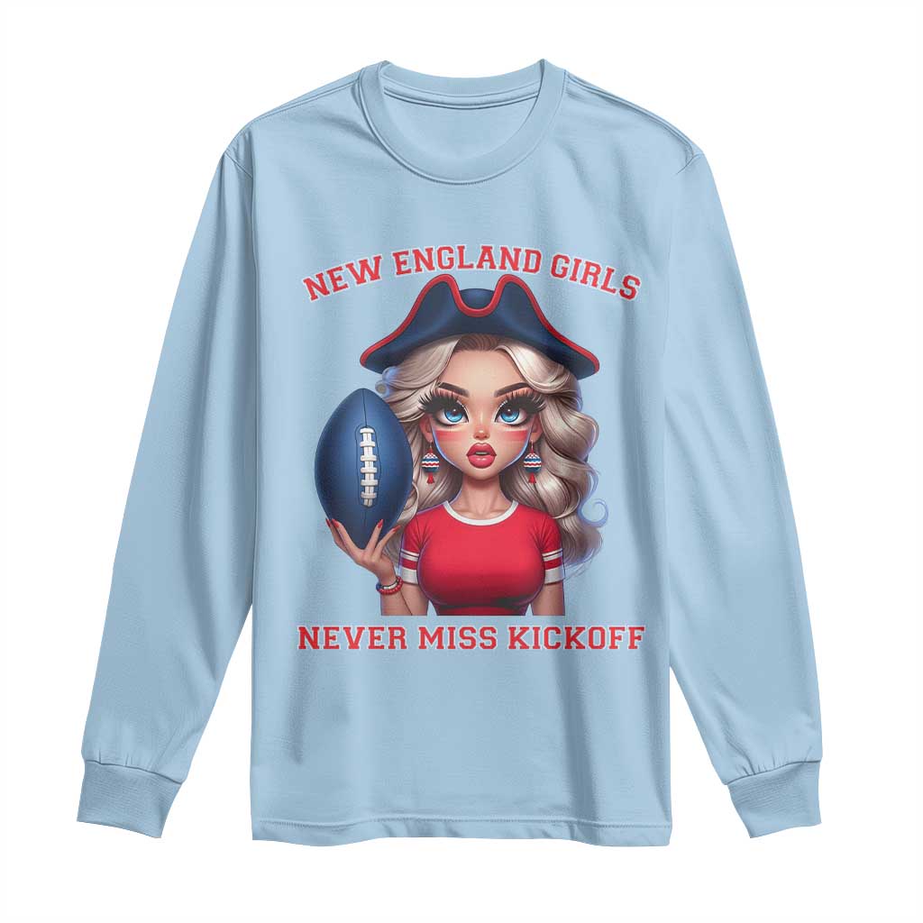Funny East Coast Football Girl Fan Long Sleeve Shirt NE Girls Never Miss Kickoff TS12 Light Blue Print Your Wear