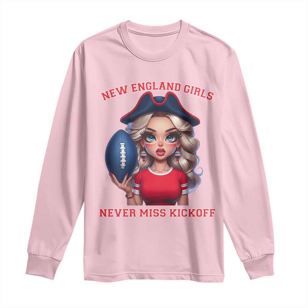 Funny East Coast Football Girl Fan Long Sleeve Shirt NE Girls Never Miss Kickoff TS12 Light Pink Print Your Wear