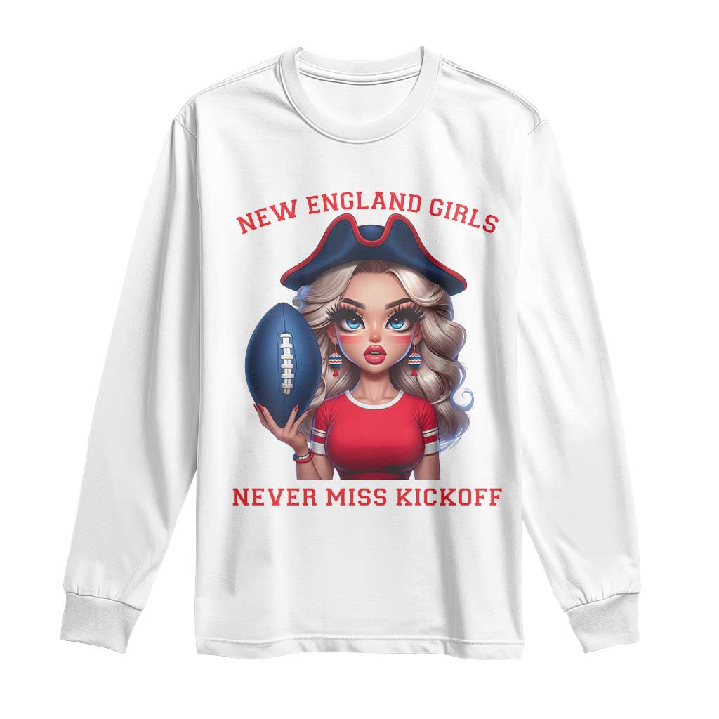 Funny East Coast Football Girl Fan Long Sleeve Shirt NE Girls Never Miss Kickoff TS12 White Print Your Wear