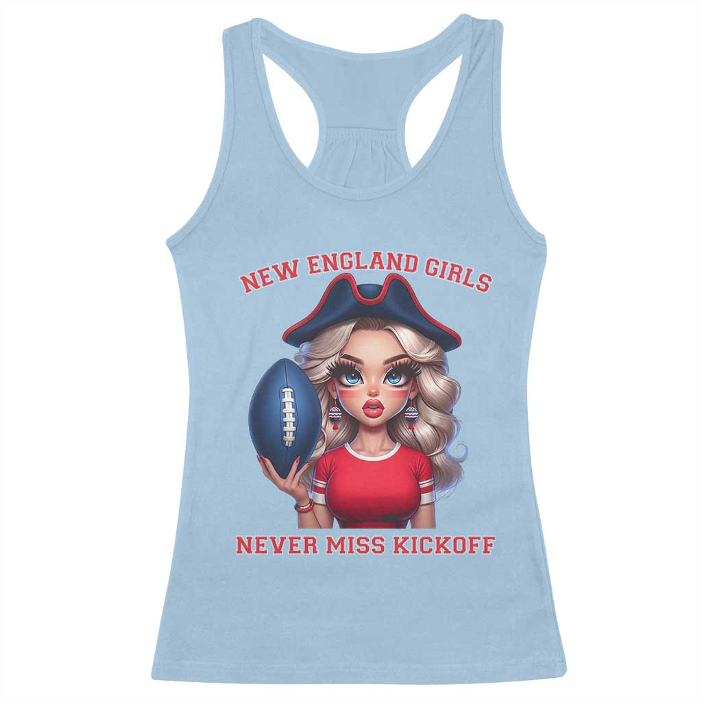 Funny East Coast Football Girl Fan Racerback Tank Top NE Girls Never Miss Kickoff TS12 Light Blue Print Your Wear