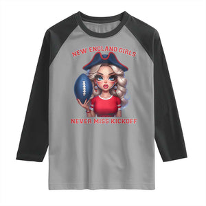 Funny East Coast Football Girl Fan Raglan Shirt NE Girls Never Miss Kickoff TS12 Sport Gray Black Print Your Wear