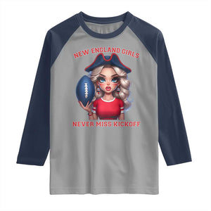 Funny East Coast Football Girl Fan Raglan Shirt NE Girls Never Miss Kickoff TS12 Sport Gray Navy Print Your Wear