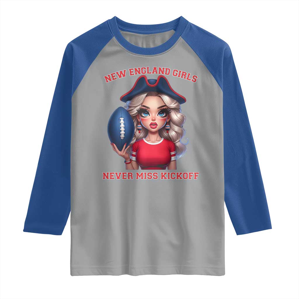 Funny East Coast Football Girl Fan Raglan Shirt NE Girls Never Miss Kickoff TS12 Sport Gray Royal Print Your Wear