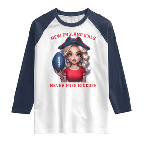 Funny East Coast Football Girl Fan Raglan Shirt NE Girls Never Miss Kickoff TS12 White Navy Print Your Wear