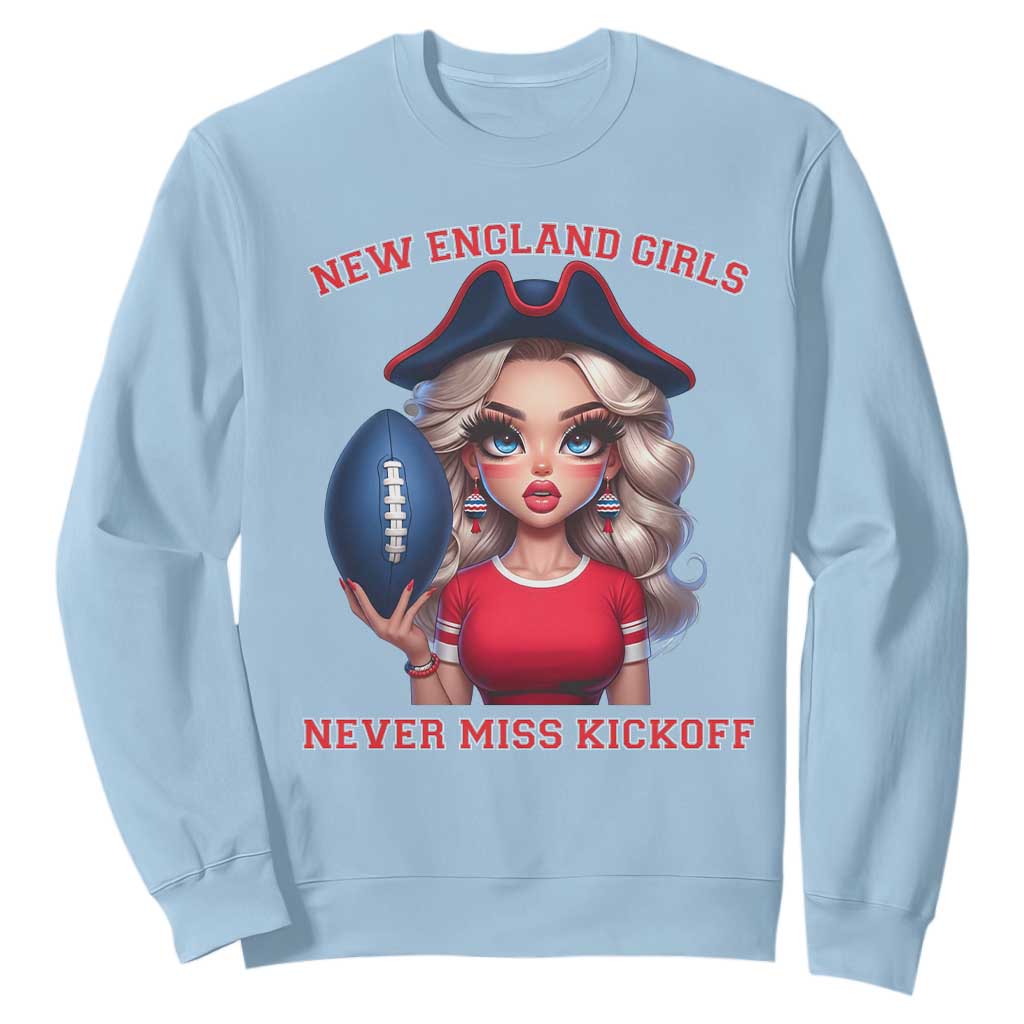 Funny East Coast Football Girl Fan Sweatshirt NE Girls Never Miss Kickoff TS12 Light Blue Print Your Wear