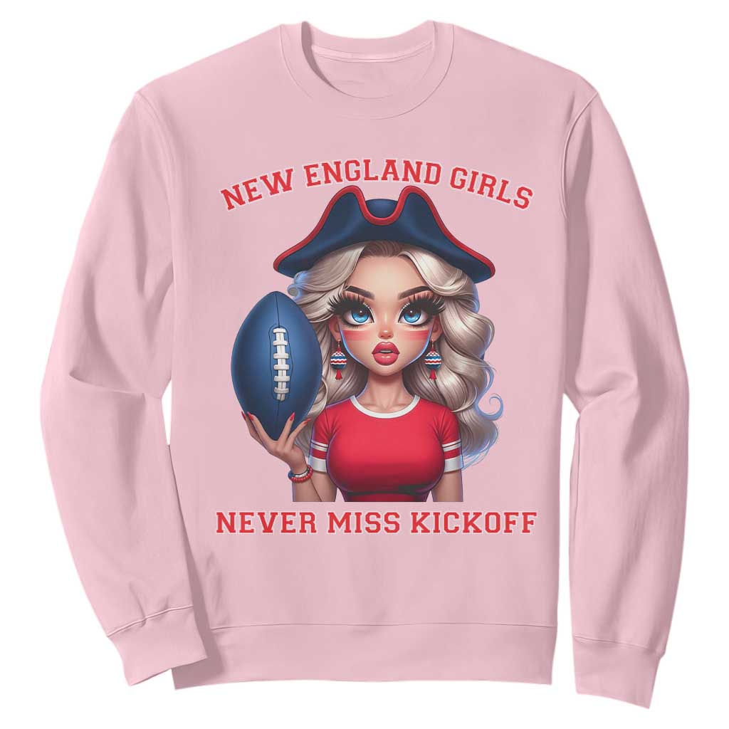 Funny East Coast Football Girl Fan Sweatshirt NE Girls Never Miss Kickoff TS12 Light Pink Print Your Wear