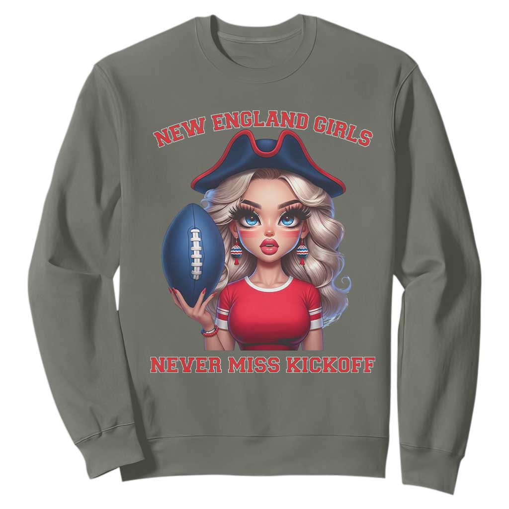Funny East Coast Football Girl Fan Sweatshirt NE Girls Never Miss Kickoff TS12 Military Green Print Your Wear