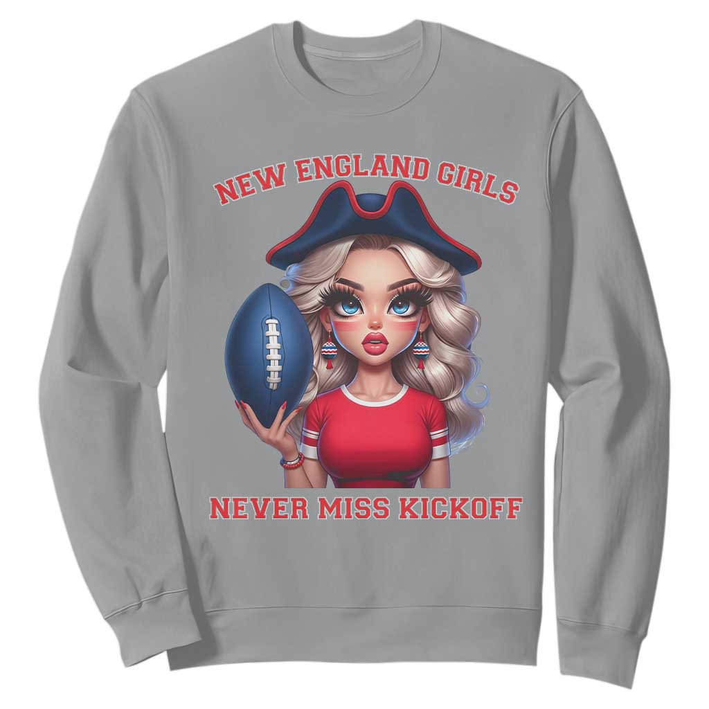 Funny East Coast Football Girl Fan Sweatshirt NE Girls Never Miss Kickoff TS12 Sport Gray Print Your Wear