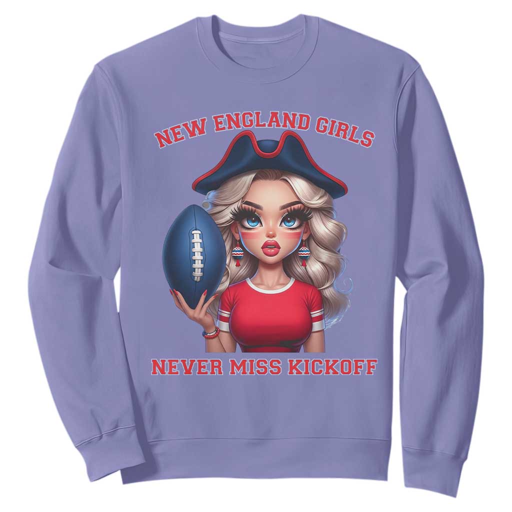 Funny East Coast Football Girl Fan Sweatshirt NE Girls Never Miss Kickoff TS12 Violet Print Your Wear