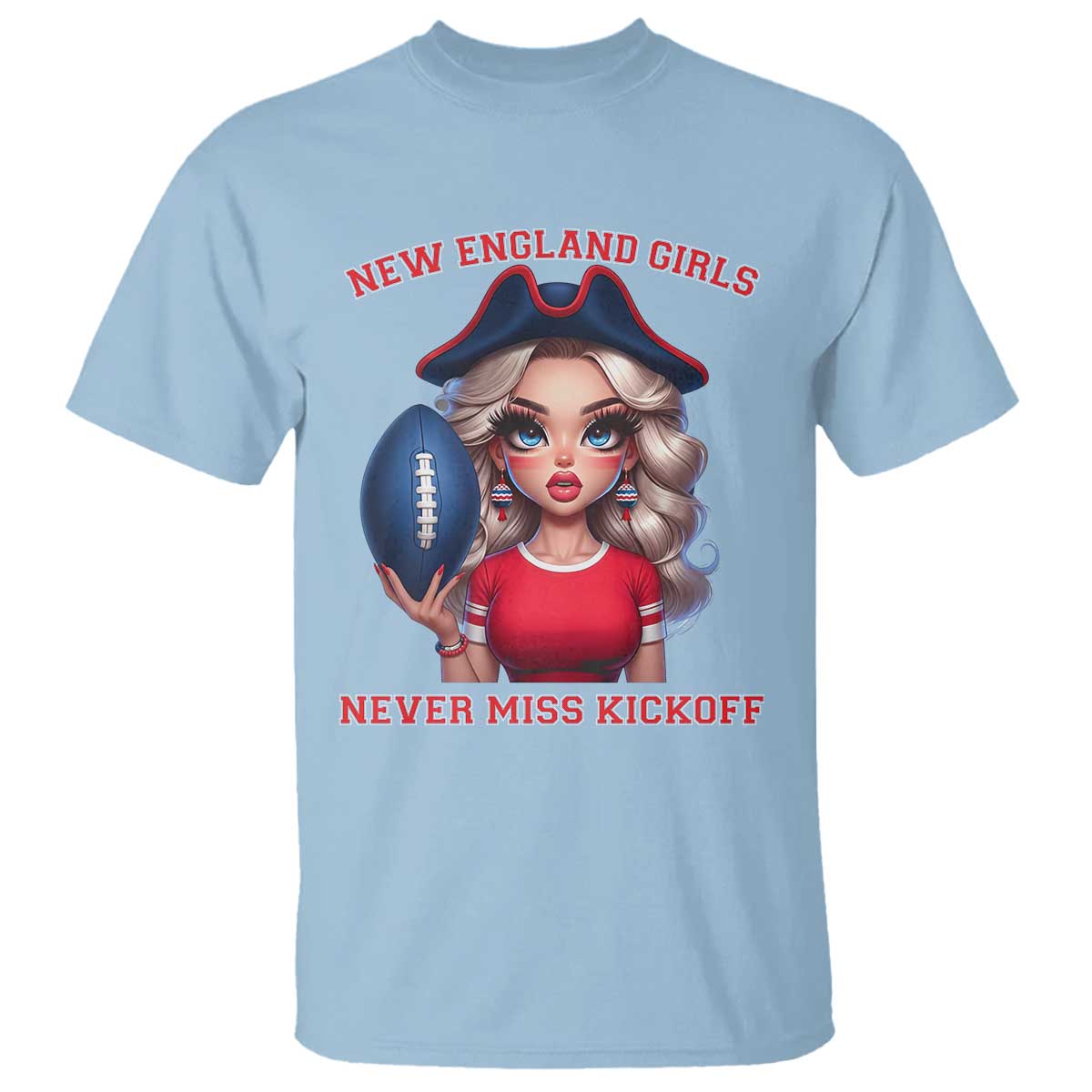 Funny East Coast Football Girl Fan T Shirt NE Girls Never Miss Kickoff TS12 Light Blue Print Your Wear