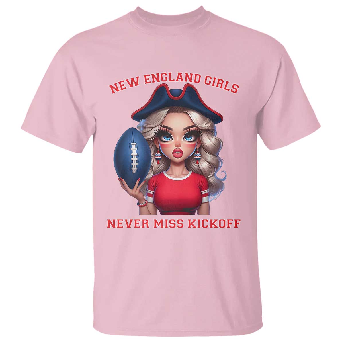 Funny East Coast Football Girl Fan T Shirt NE Girls Never Miss Kickoff TS12 Light Pink Print Your Wear
