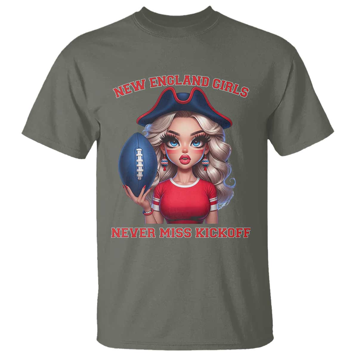 Funny East Coast Football Girl Fan T Shirt NE Girls Never Miss Kickoff TS12 Military Green Print Your Wear
