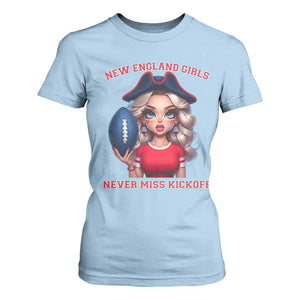 Funny East Coast Football Girl Fan T Shirt For Women NE Girls Never Miss Kickoff TS12 Light Blue Print Your Wear