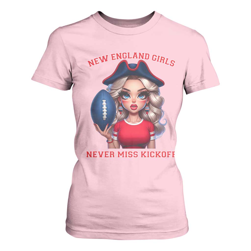 Funny East Coast Football Girl Fan T Shirt For Women NE Girls Never Miss Kickoff TS12 Light Pink Print Your Wear