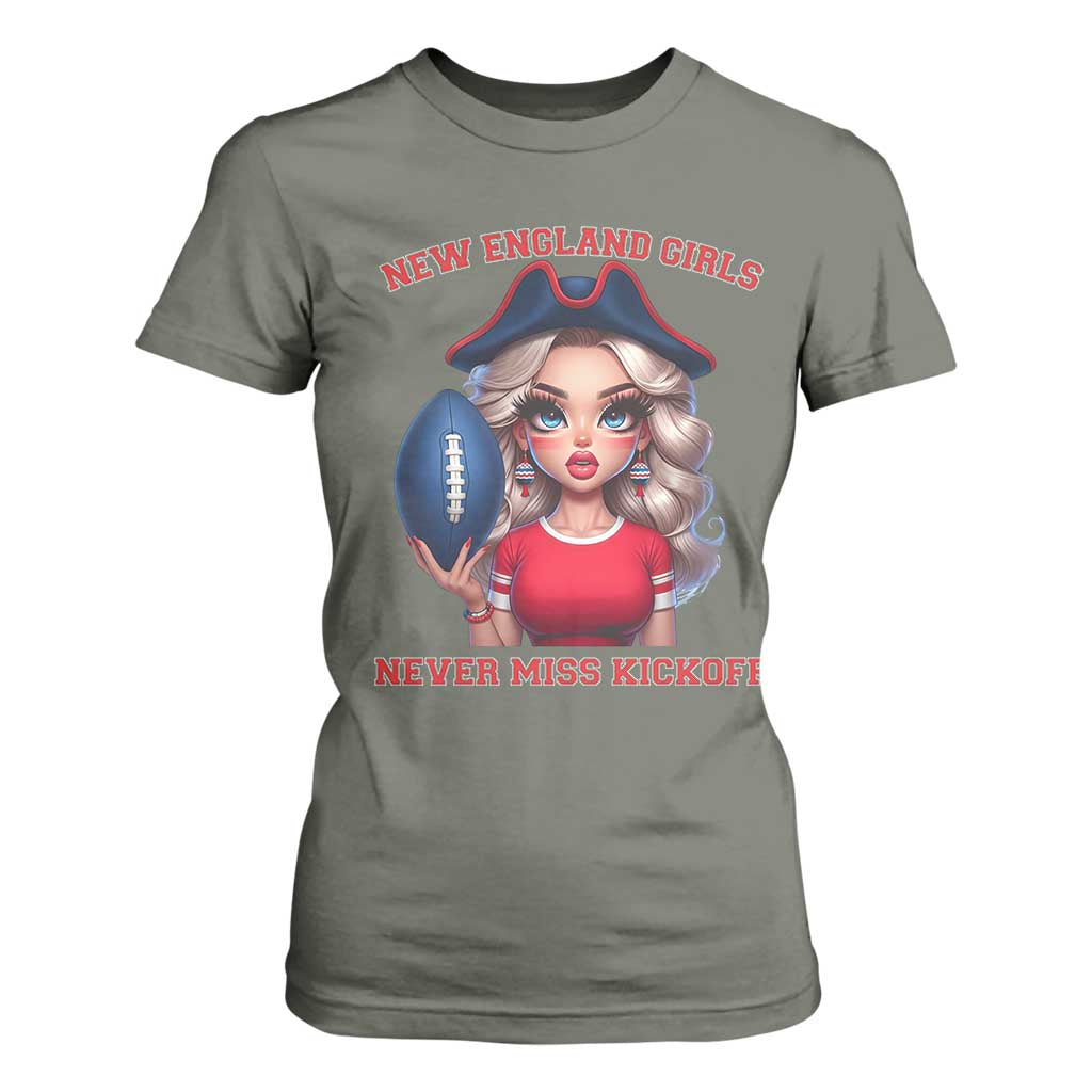Funny East Coast Football Girl Fan T Shirt For Women NE Girls Never Miss Kickoff TS12 Military Green Print Your Wear