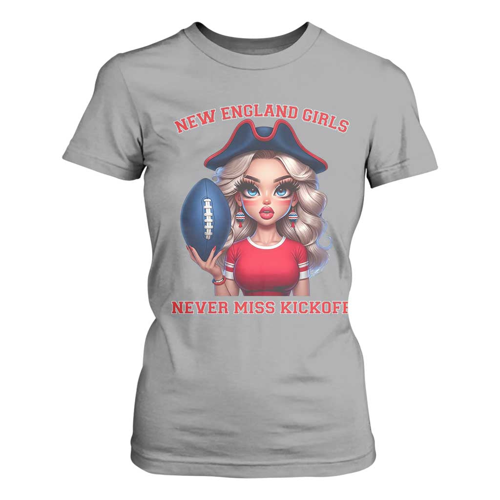 Funny East Coast Football Girl Fan T Shirt For Women NE Girls Never Miss Kickoff TS12 Sport Gray Print Your Wear