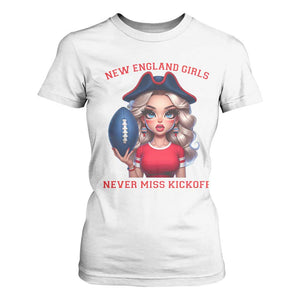 Funny East Coast Football Girl Fan T Shirt For Women NE Girls Never Miss Kickoff TS12 White Print Your Wear