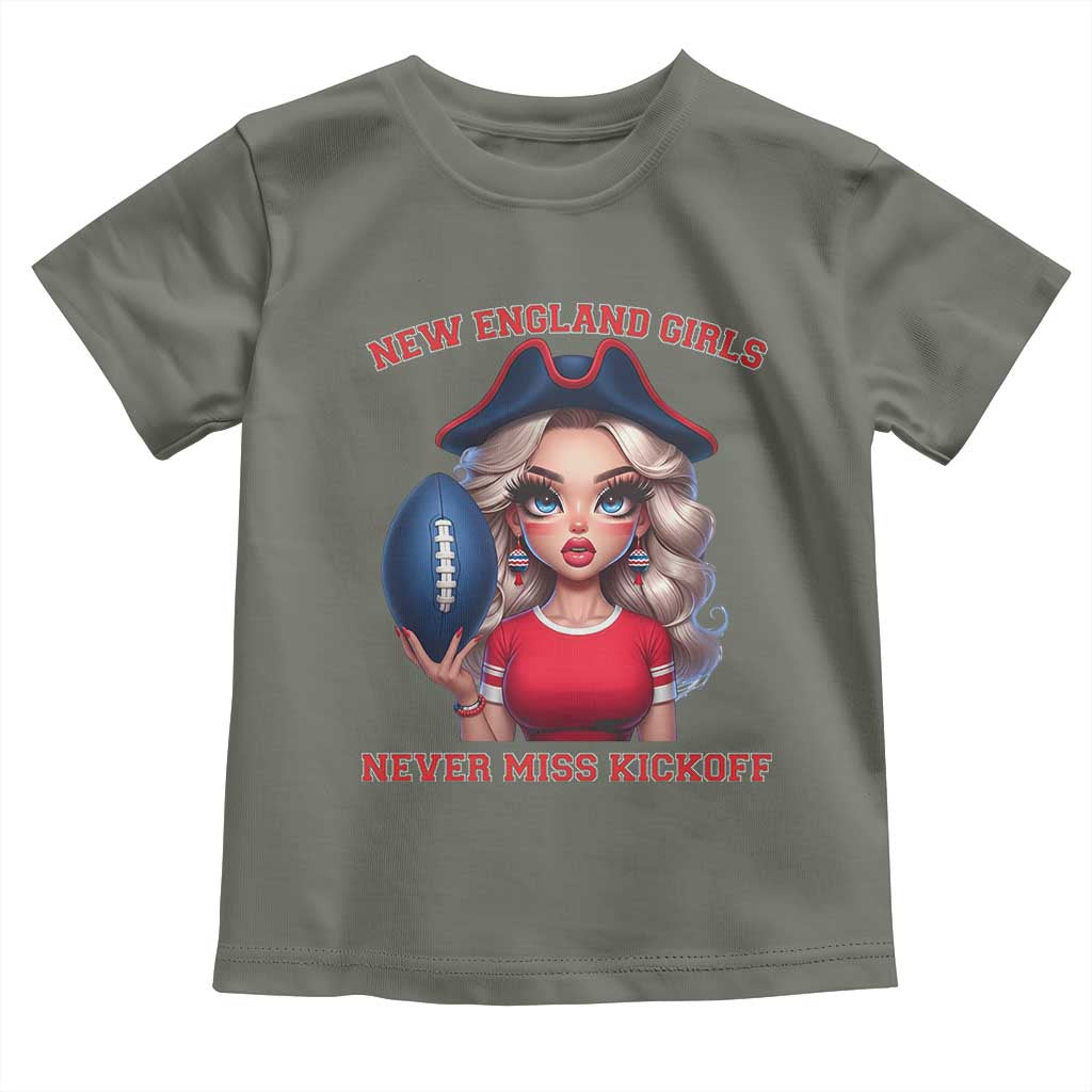 Funny East Coast Football Girl Fan Toddler T Shirt NE Girls Never Miss Kickoff TS12 Military Green Print Your Wear