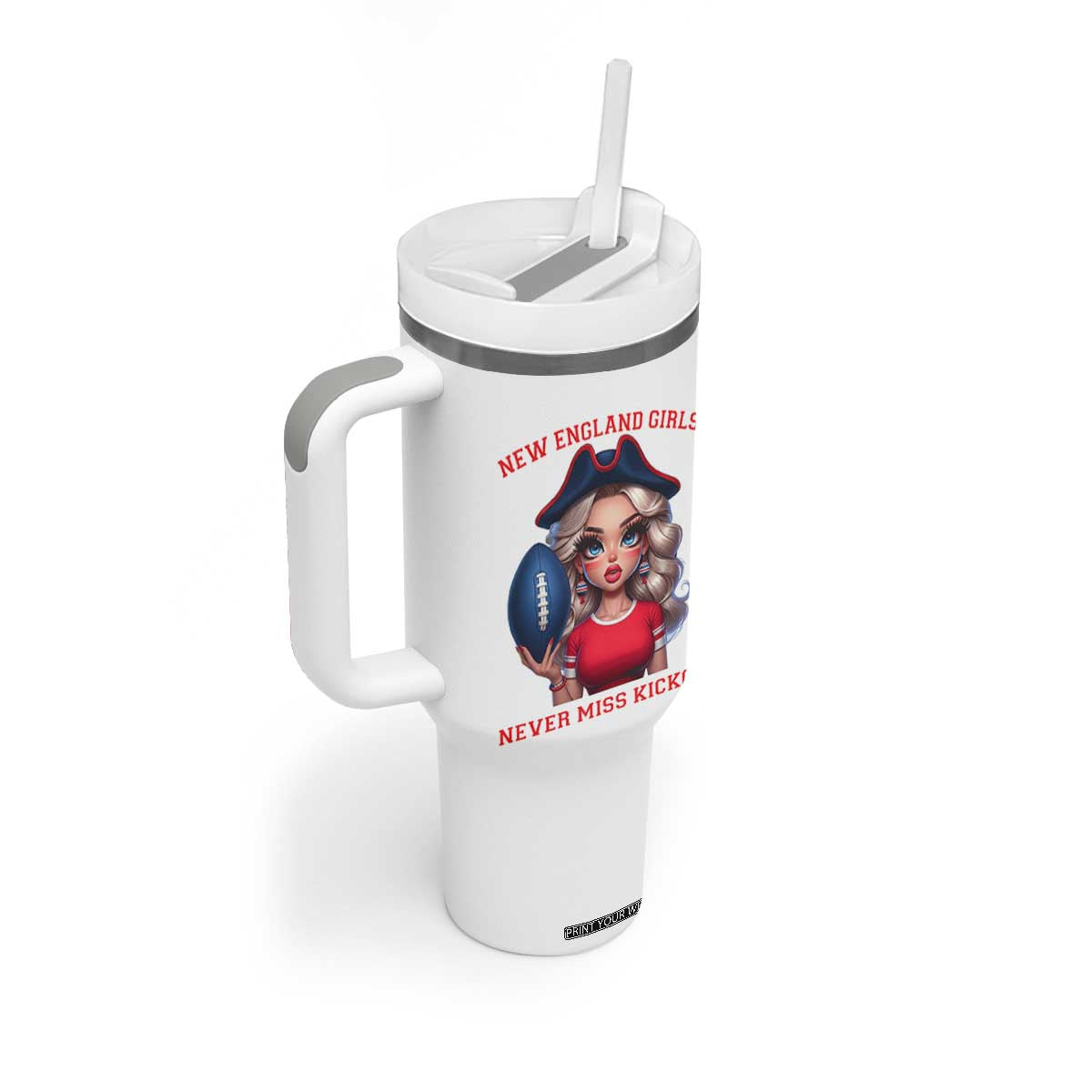 Funny East Coast Football Girl Fan Tumbler With Handle NE Girls Never Miss Kickoff TS12 Print Your Wear