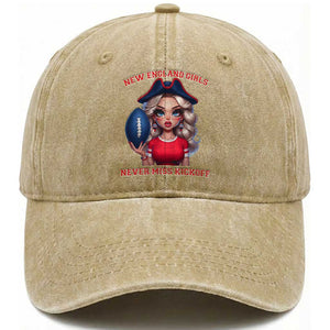 Funny East Coast Football Girl Fan Washed Cotton Baseball Cap NE Girls Never Miss Kickoff TS12 Print Your Wear