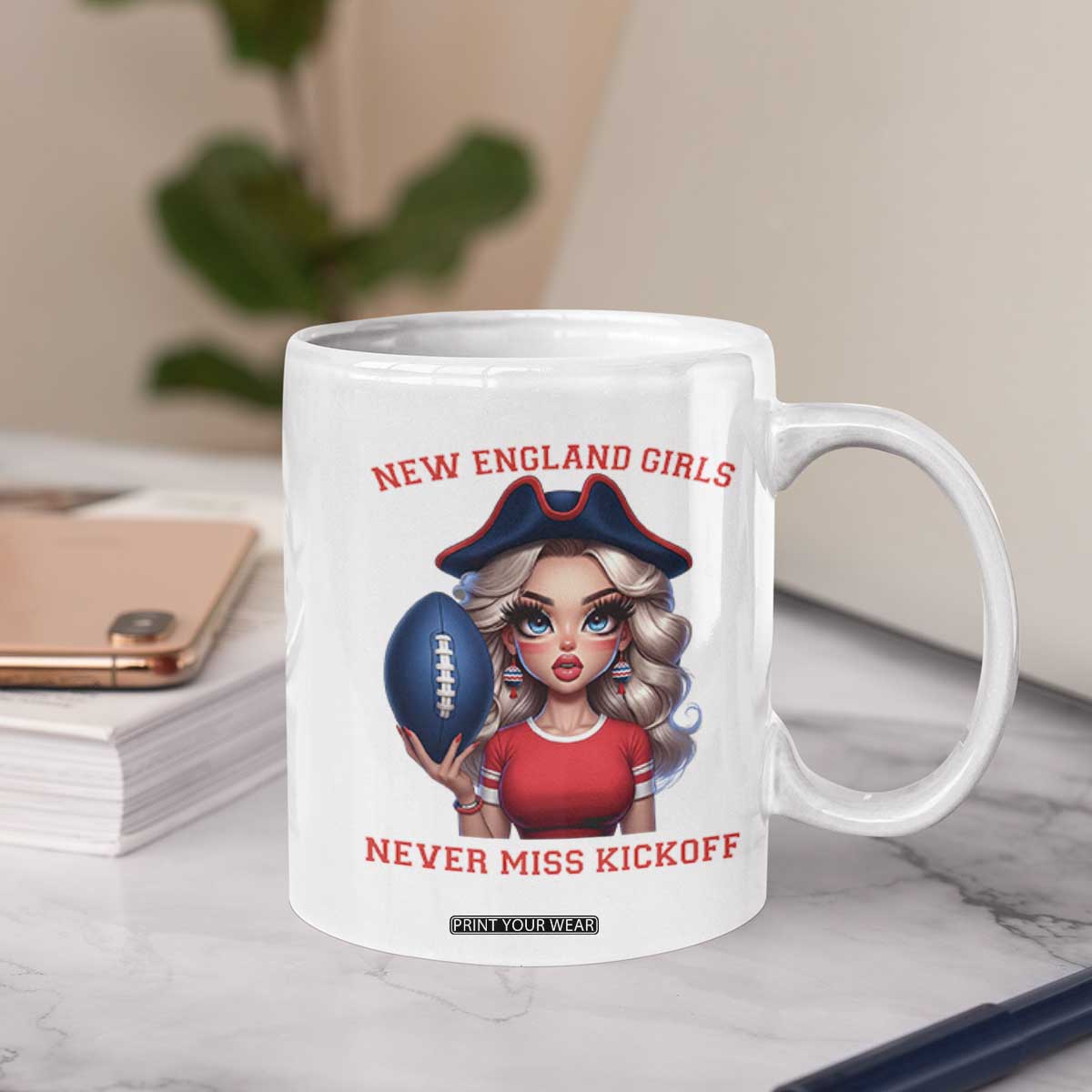 Funny East Coast Football Girl Fan Coffee Mug NE Girls Never Miss Kickoff TS12 Print Your Wear