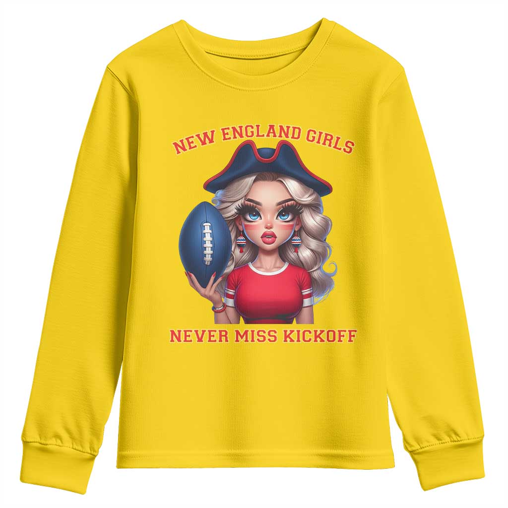 Funny East Coast Football Girl Fan Youth Sweatshirt NE Girls Never Miss Kickoff TS12 Daisy Print Your Wear