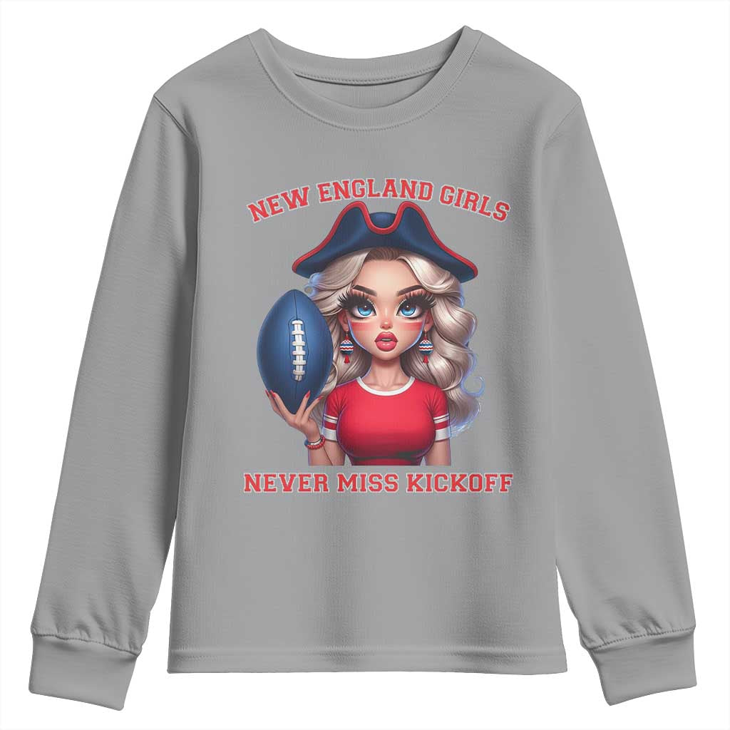 Funny East Coast Football Girl Fan Youth Sweatshirt NE Girls Never Miss Kickoff TS12 Sport Gray Print Your Wear
