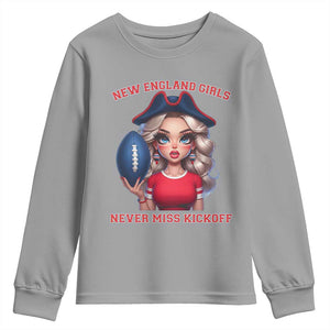Funny East Coast Football Girl Fan Youth Sweatshirt NE Girls Never Miss Kickoff TS12 Sport Gray Print Your Wear